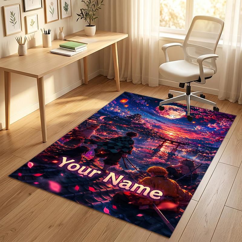 Personalized Crystal Velvet Carpet,Demon Slayer Custom Printed Name, Plush Area Rug For Home Indoor Decor