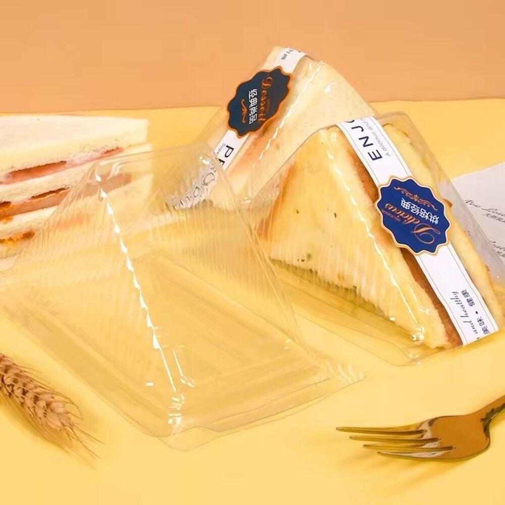 100Pcs with Lids Sandwich Triangle Case PET Wedge Boxes New Sandwich Packing Box  Kitchen