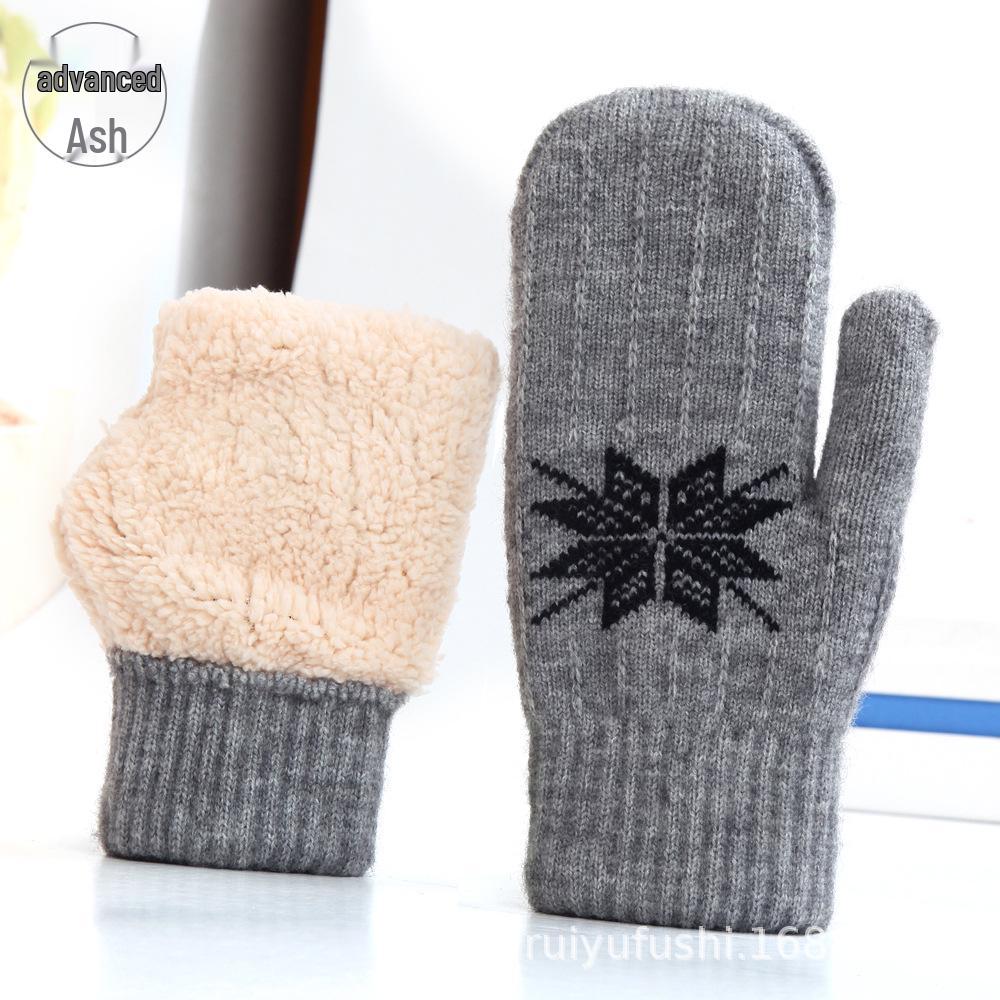 Women's Fleece-Lined Knitted Wool Christmas Gloves - Full-Finger, Double-Layer, Cold-Proof Mittens
