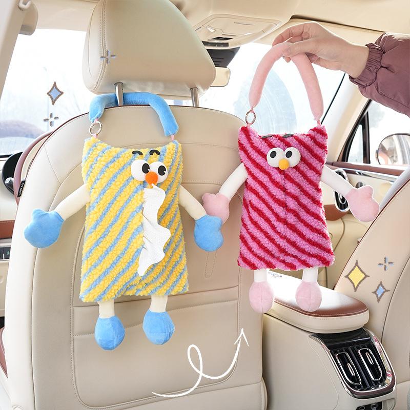 Cute Tissue Boxes Car Tissue Holder Auto Backseat Hanging Accessories Organizer Car Interior Decoration Plush Home Storage Bag