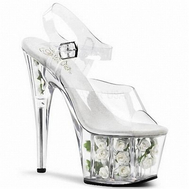 Women's Shoes Flower Transparent High Heel Thin Heel Sandals Fashion Crystal Dance Shoes 17cm Height 7cm Platform YKC