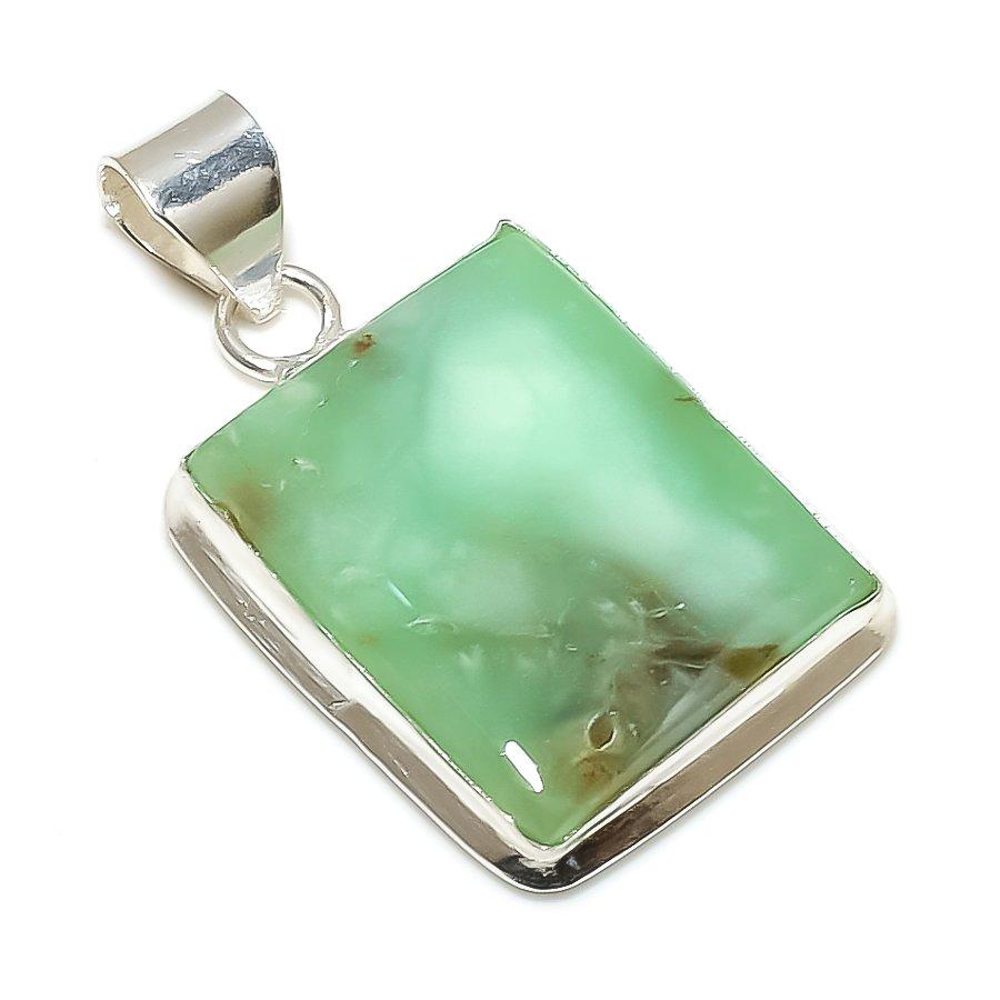 Chrysoprase Gemstone 925 Solid Sterling Silver Jewelry Pendant 1.69" SU-10322