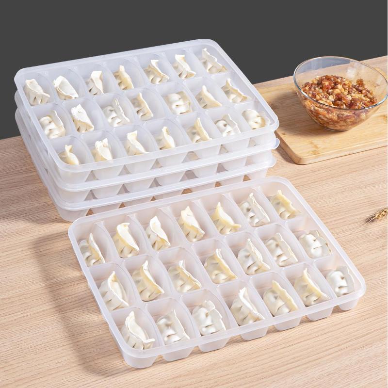 15/21 Grid Kitchen Storage Box Refrigerator Organizer Transparent Reusable Food Containers Tray For Dumpling Wonton