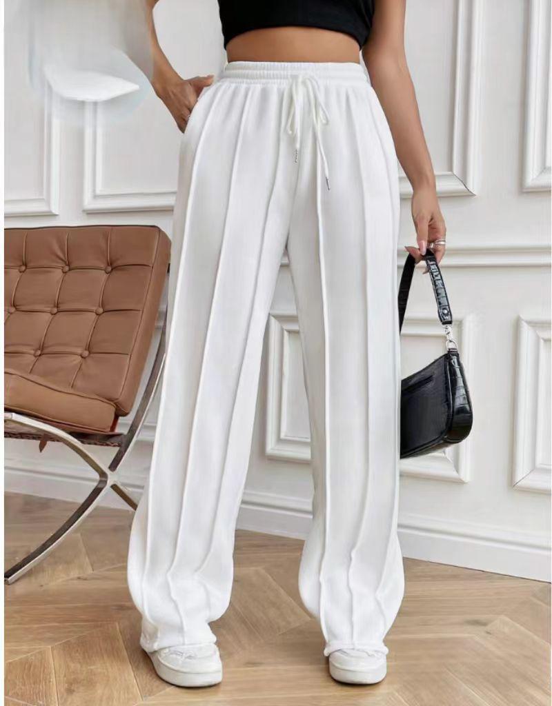 

Autumn High Waist Wide Leg Loose Comfortable Women s Pants - Casual, Sports, Straight Leg Large білий