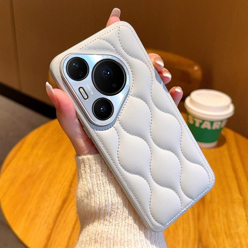 

Small Fragrance Leather Grain Lens Full coverage Protection Case For Huawei Pura80 Ultra Pura 80 Pro 70 Mate 70 Pro + 60 Cover For Pura 80 Ultra