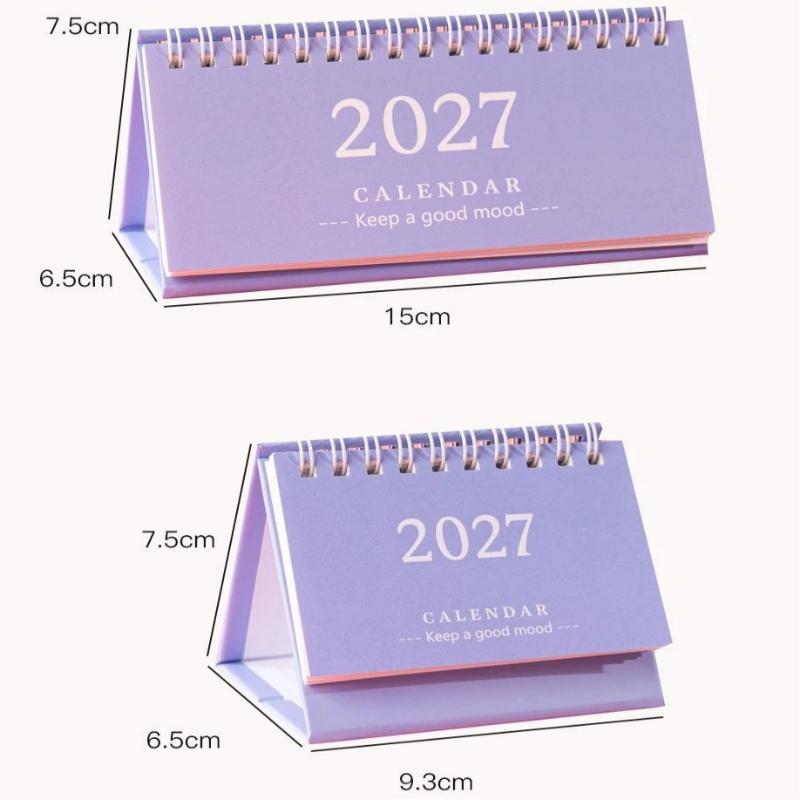 1Pcs 2027 Mini Coil Standing Desk Calendar Waterproof Page Flip Planner for Office Workers Daily Task Management