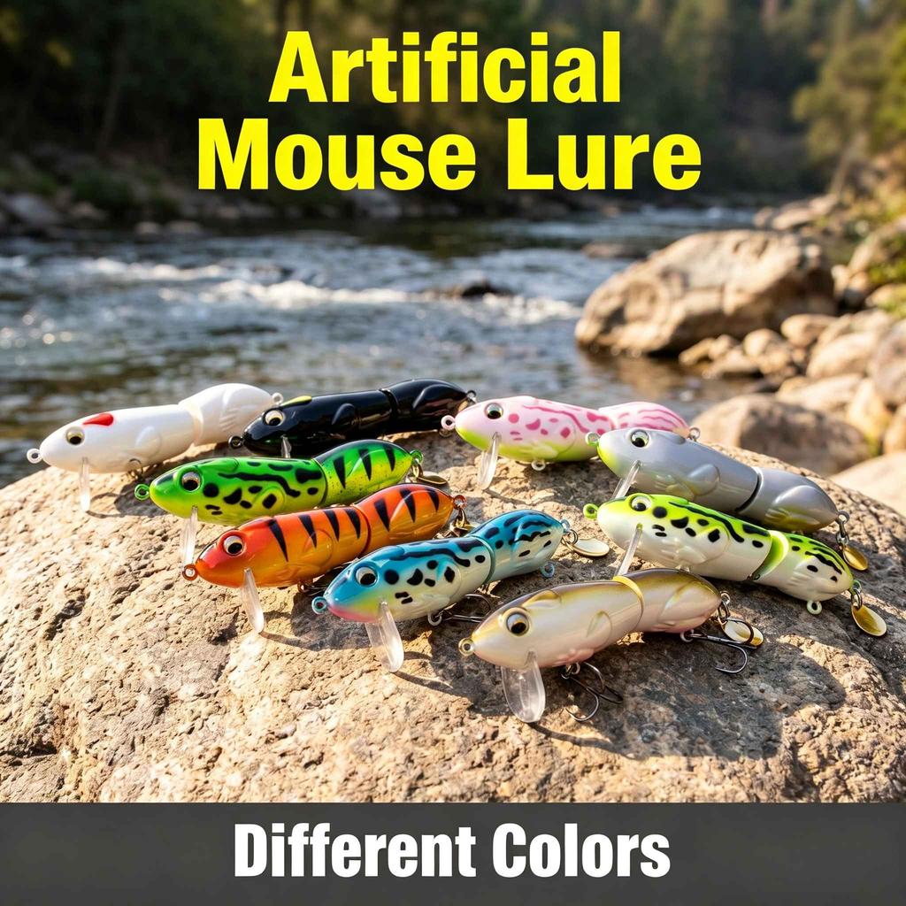 10cm 33g Floating Jointed Mouse Fishing Lure with Spinning Blade, Realistic Topwater Hard Bait Treble Hooks for Bass Freshwater Fishing