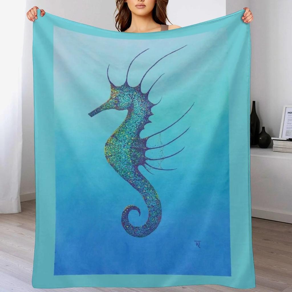 Aqua Seahorse Throw Blanket Warm Throw Blanket Gift for Anniversary