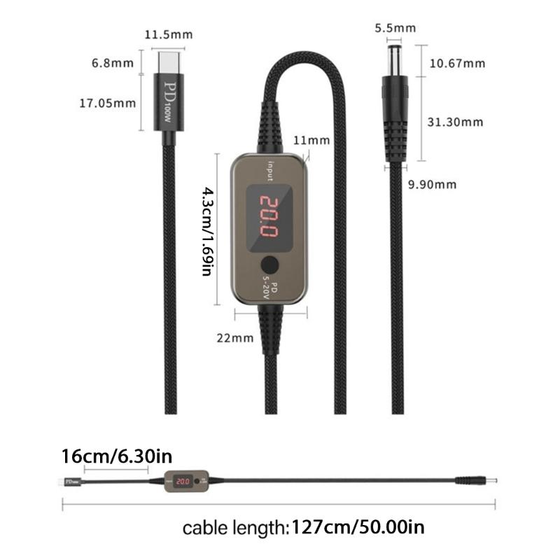 Adjustable Voltages USB C To DC5525 Charging Cable PD100W With 34 Conversion Heads For Laptops Routers And Electronics