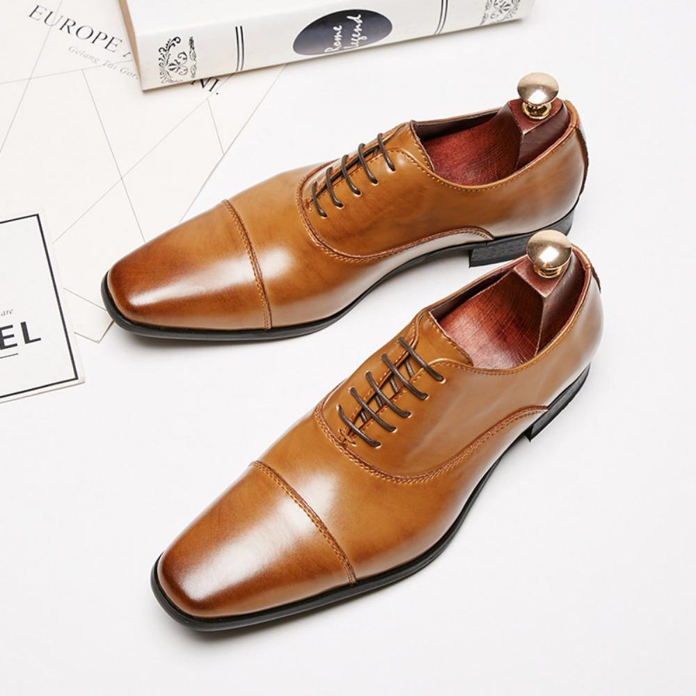 Genuine Leather Oxford Shoes for Men Formal Business Lace Up Wedding Shoes