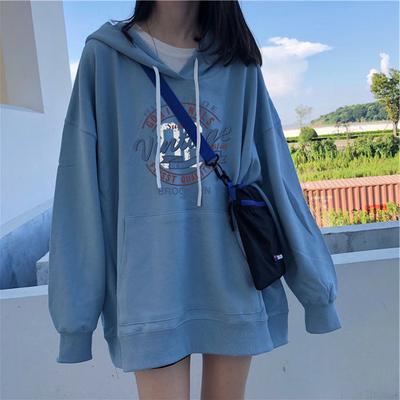 Women's Autumn Letter Print Long Sleeve Pullover Hoodies Ladies Lazy Style Loose Thin Hooded for Student