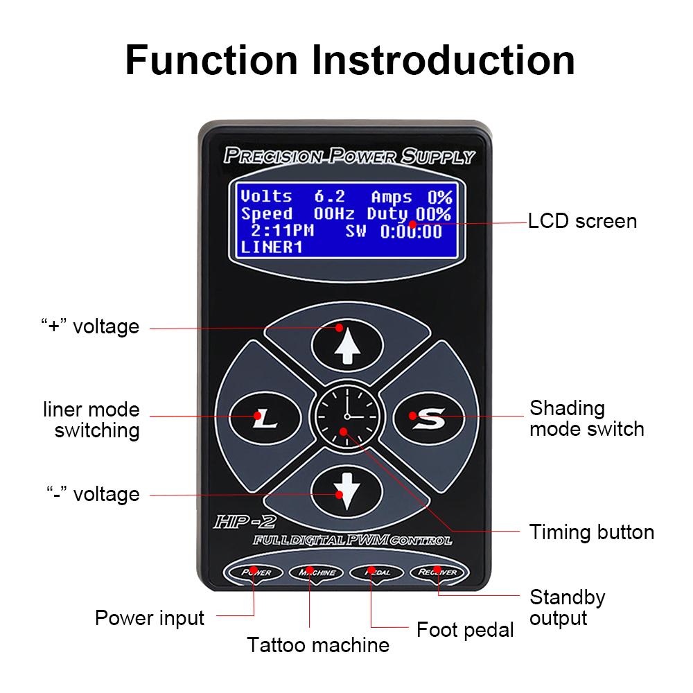 Tattoo Power Machine Supply Digital LCD Liner and Shading Dual Mode Intelligent Timing With EU Adapter Tattoo Power Set