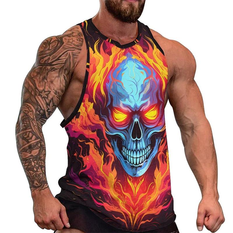 Summer Round Neck 3D Fashion Skull Printed Top Fashionable Casual Hip-hop Sleeveless Vest Men's T-shirts