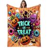 1pc Trick or Treat Flannel Blanket - Heavyweight 280GSM Soft Warm Throw - Halloween & Christmas Decorations - Candy, Pumpkins, Witches, Ghosts - All-S
