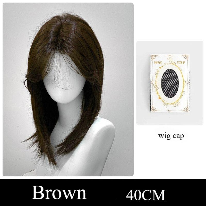 

Black Short Wig Middle Part Hair Wig Layered in Collarbone Hair for Daily Use Fashion High Temperature Synthetic Wigs Pelucas (brown,16inches&1pc) коричневый