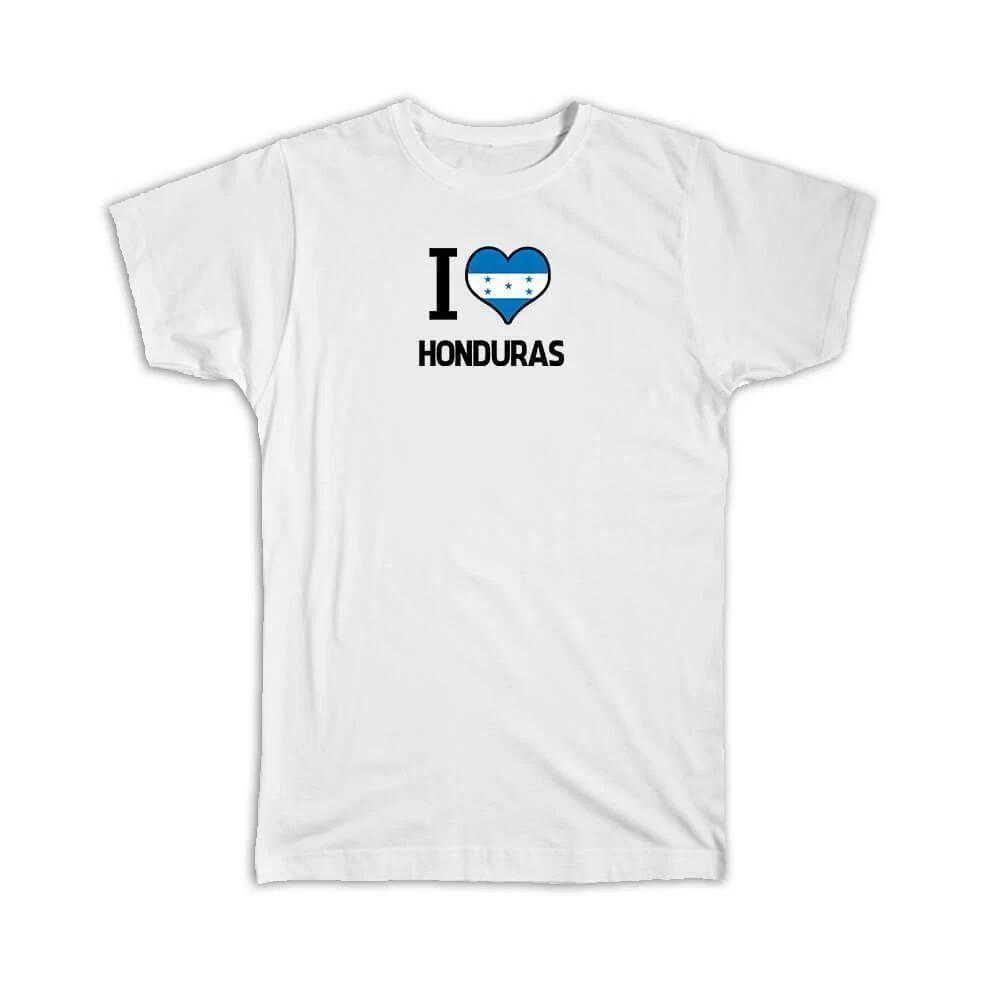 Gift T-Shirt : I Love Honduras Flag Heart Country Crest Honduran Expat M