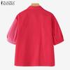 ZANZEA Women Casual Turn Down Collar Loose Summer Short Sleeve Blouse