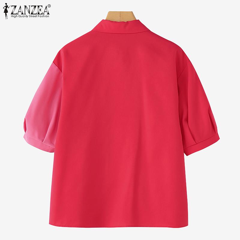 ZANZEA Women Casual Turn Down Collar Loose Summer Short Sleeve Blouse