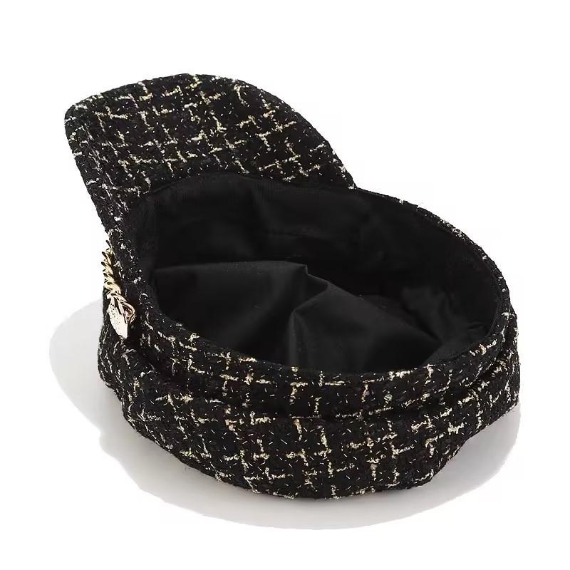 Women S Octagonal Beret Tweed Chain Vintage Style