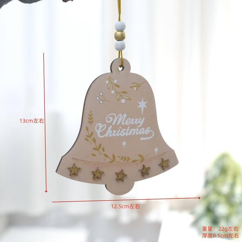 Christmas Wooden Bell Pendant Christmas Tree Hotel Shop Window Car DIY Atmosphere Props Decorative Pendant Small Gift Ornaments