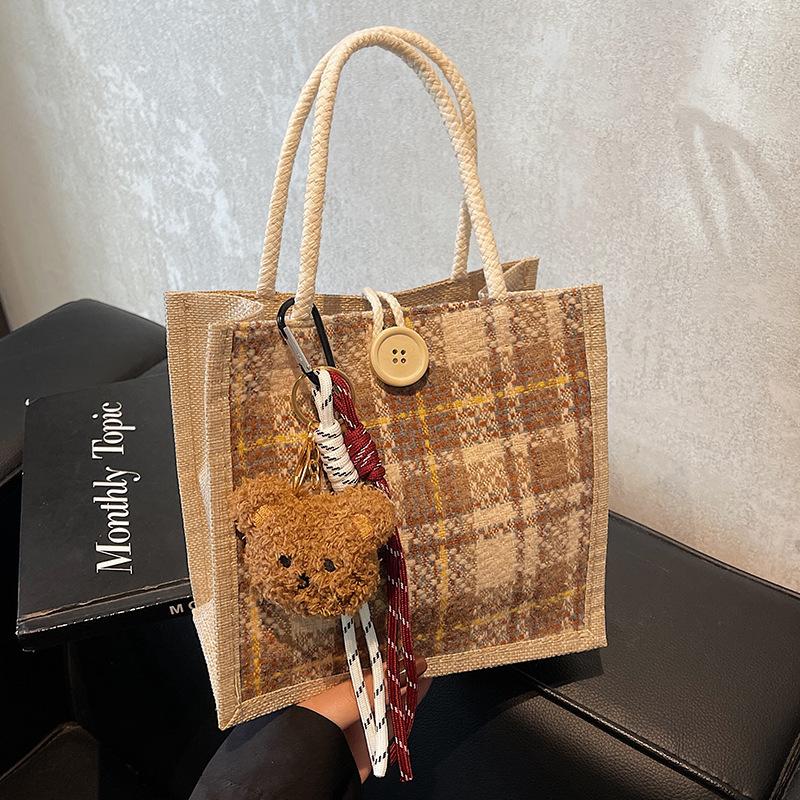 Portable Linen Bag for Work for Women Fashion Canvas Bag for Women Ins Fashionable Versatile One Shoulder Handbag