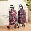 Portable Folding Trolley Cart for Seniors - Floral Pattern, Large Capacity for Grocery Shopping and Home Use