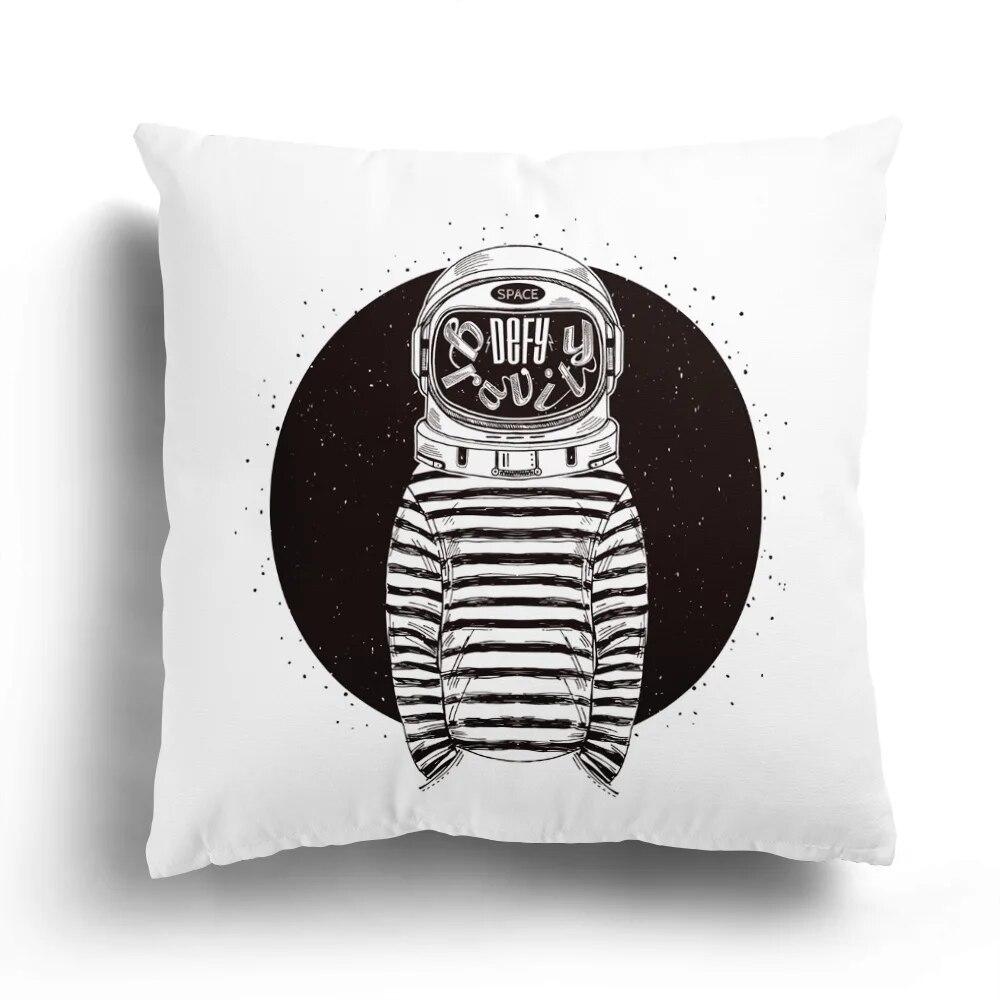 Fashion Black and White Star Astronaut Pillowcase Home Sofa Cushion Cover Cartoon Pattern