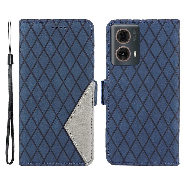 

For Motorola Moto G85 5G Case Rhombus Leather Phone Cover with Wallet Stand - Blue