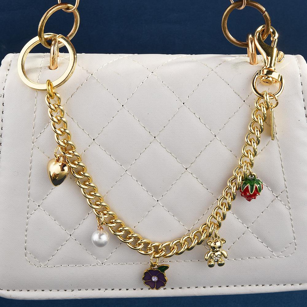 Women'S Bag Fashion Embroidery Thread Shoulder Bag Chain Small Square Bag Flower Rainbow Bear Lock Pendant Diagonal