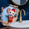 Self-adhesive 3D Christmas Mouse Breaking Through Wall Stickers Removable for Bathroom Holiday Decor