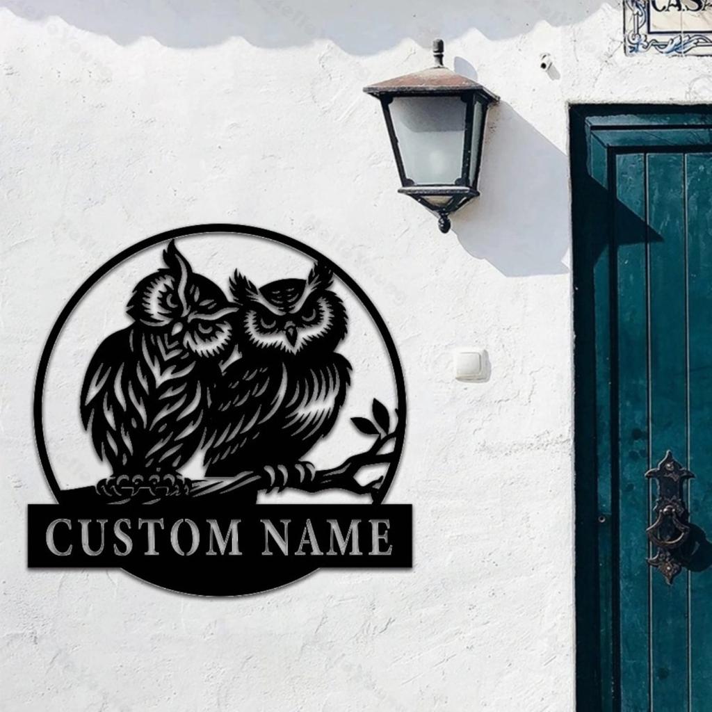 Customizable Metal Owl Wall Art Personalized Family Name Sign Hot Sale for Entryway Garden Kitchen Dining Decor