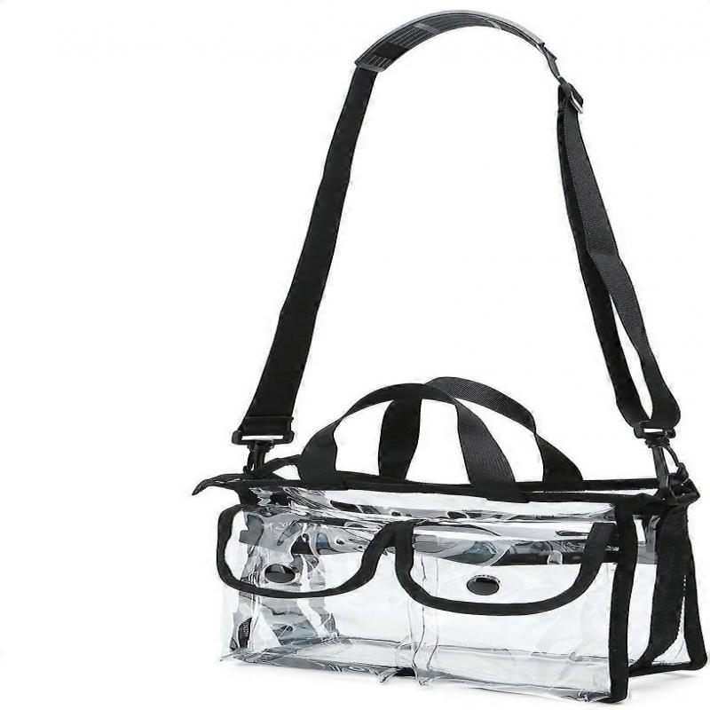 Clear cosmetic bag with removable and adjustable shoulder strap (Black)