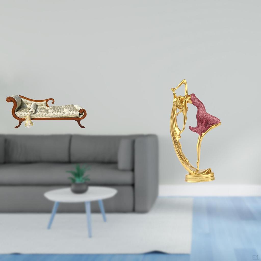 Miniature Wooden Sofa Bed And Ballet Dancing Girl Statue Ballerina Dancer Sculpture Resin Art