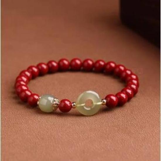 

Genuine cinnabar bracelet for women, natural Hetian jade peace buckle bracelet for men, niche zodiac jewelry gift Purple Gold Sand Model6mm