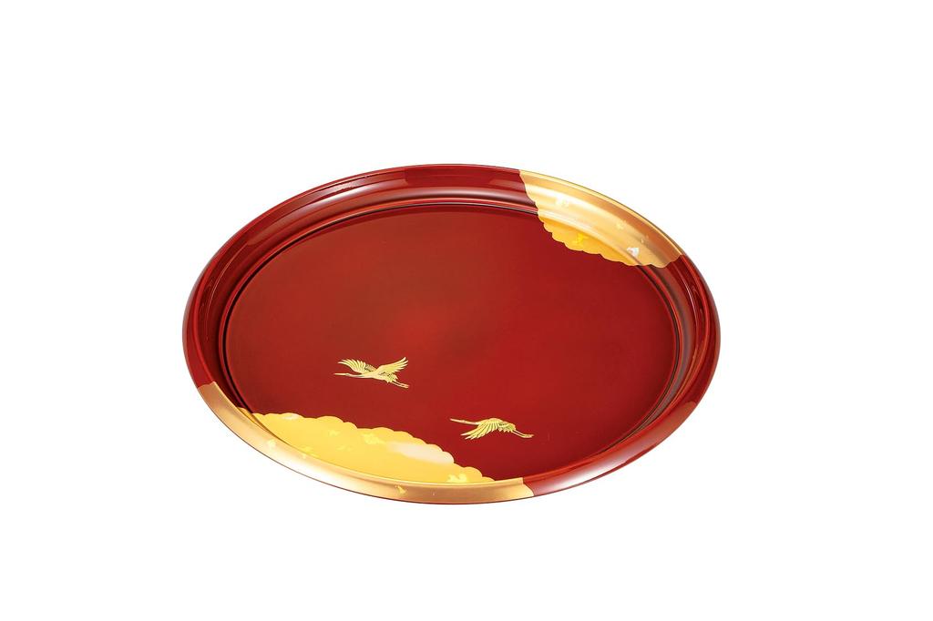 Nakatani Brothers Company "Yamanaka Lacquerware" 10.0 Rikyu Round Tray, Shunkei Lacquer, Gold and Silver Leaf Maki-e, Kyoto Design, 37-4309