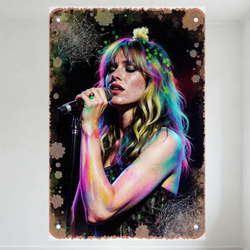 

Vibrant Psychedelic Woman Singing Metal Tin Sign Colorful Hair Concert Wall Decor for Bar Cafe Home Man Cave Art Plaque 20x30cm（7.8x11.8inch）