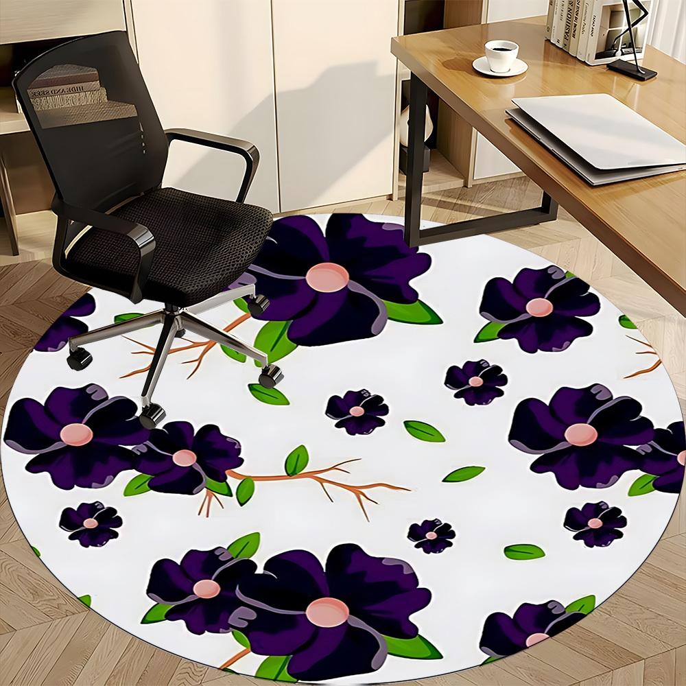 1PC Purple Flower Print Chair Carpet for Office, Indoor Non-Slip Washable Carpet, Soft Comfortable Mat For Office Room Yy250930267