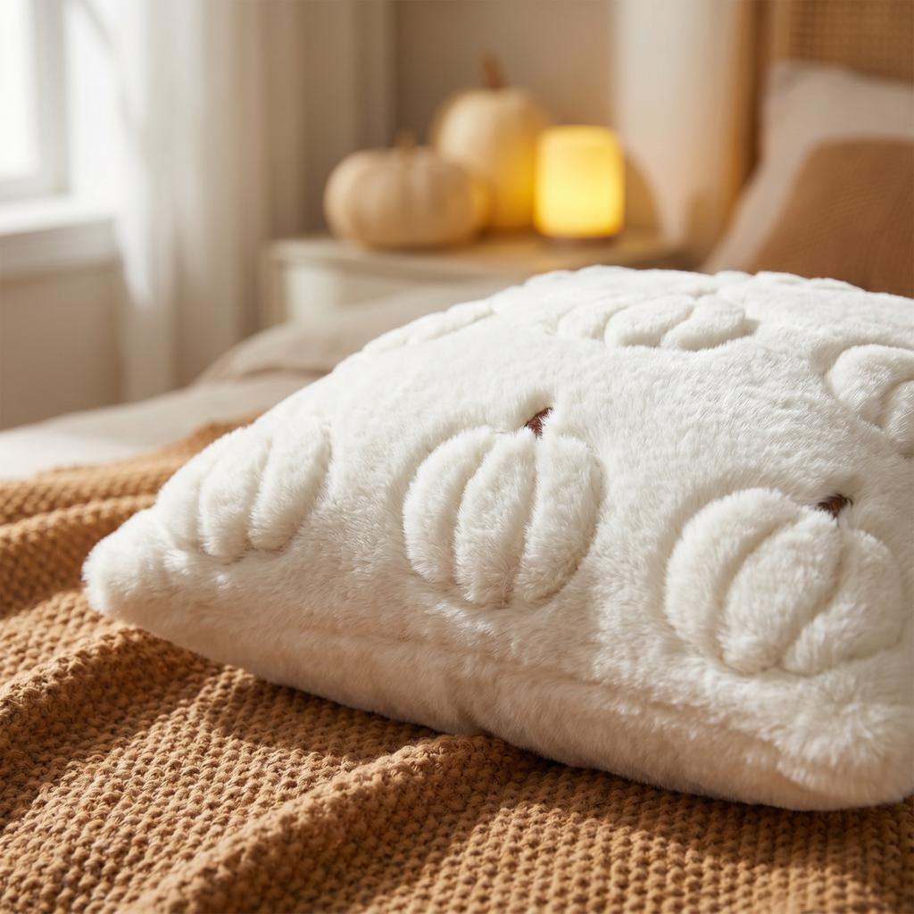 Pumpkin Shaped Throw Cover 4545cm, Faux Plush Halloween Couch Decor