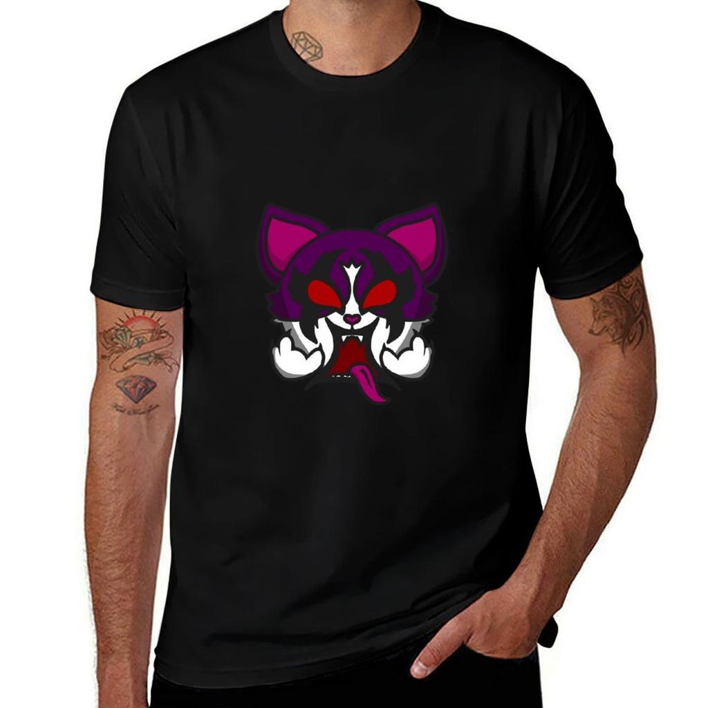 Black Metal Purple Cat TShirt Summer Print Short Sleeve Tee TShirt