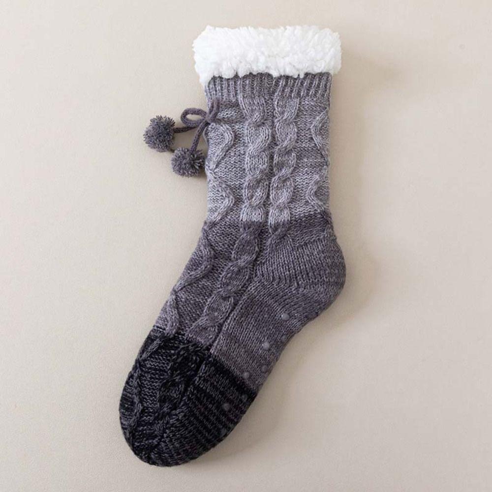 Meias de Chão de Pelúcia Tricotadas Meias de Lã Antiderrapantes Meias de Inverno Macias Listradas Femininas Casa