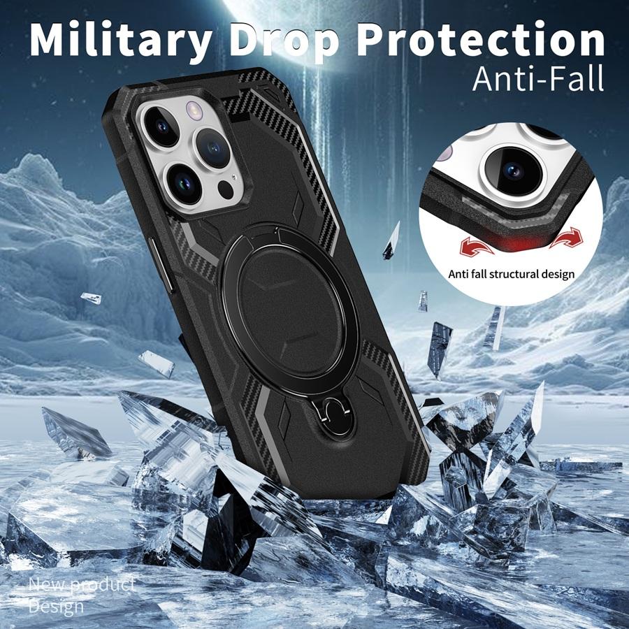 Armor Phone Case for iPhone 16 15 14 13 12 11 Samsung S25 S24 S23 S22 Google Pixel 9 Pro Ring Stand Holder Case Cover Suitable for Wireless Charging