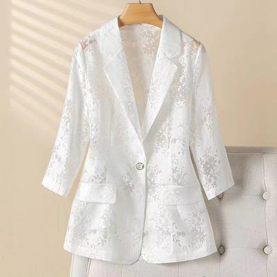 Summer Lace Blazer Thin Hollow Out Seven Sleeve Fashion Formal Office Women Jacket