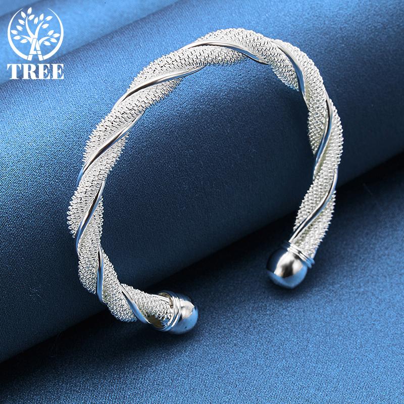 925 Silver Sterling For Women Man Mesh Wide Braided Bracelet Jewelry