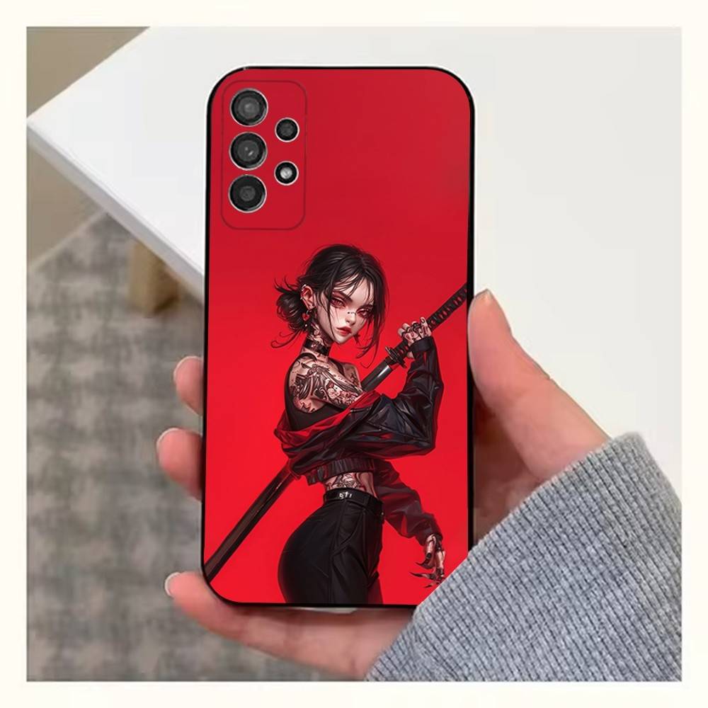 Painting Art Warrior Woman Phone For Samsung S25,S10,S20,S10,S21,S9,S24,S23,Ultra,FE,Plus,Lite,Soft Silicone Black Cover
