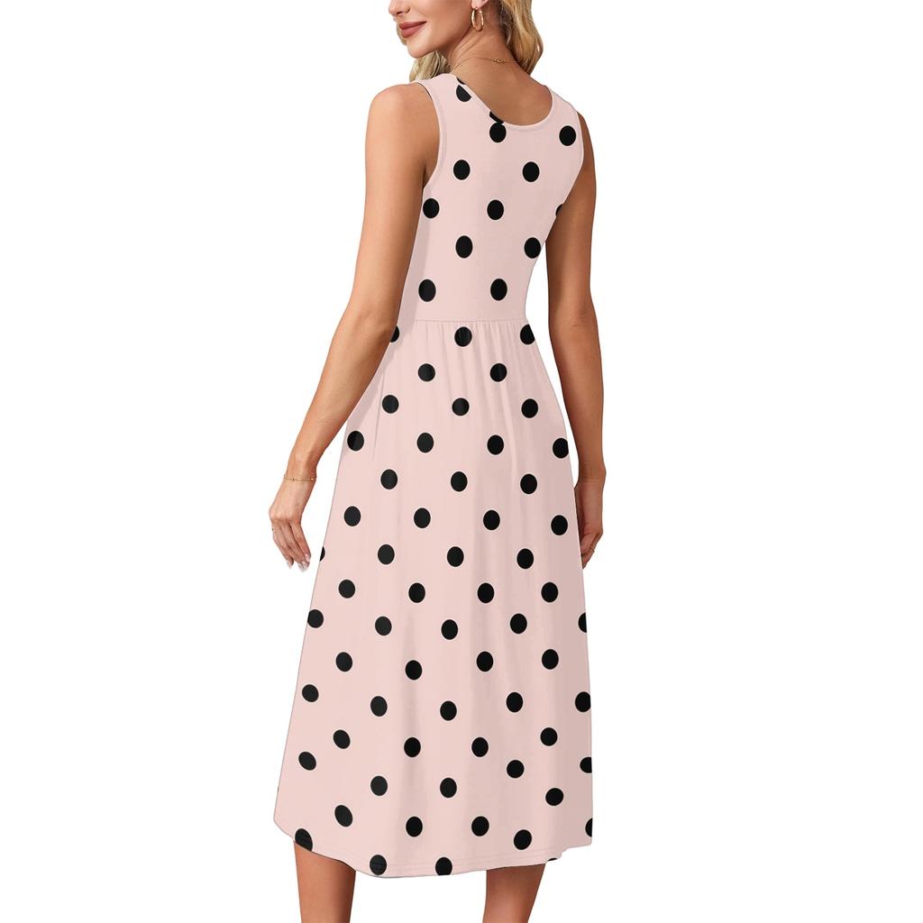 Women's Polka Dot Summer Dress, Casual Flowy Beach Sundress with Pockets, Lightweight Vacation Outfit