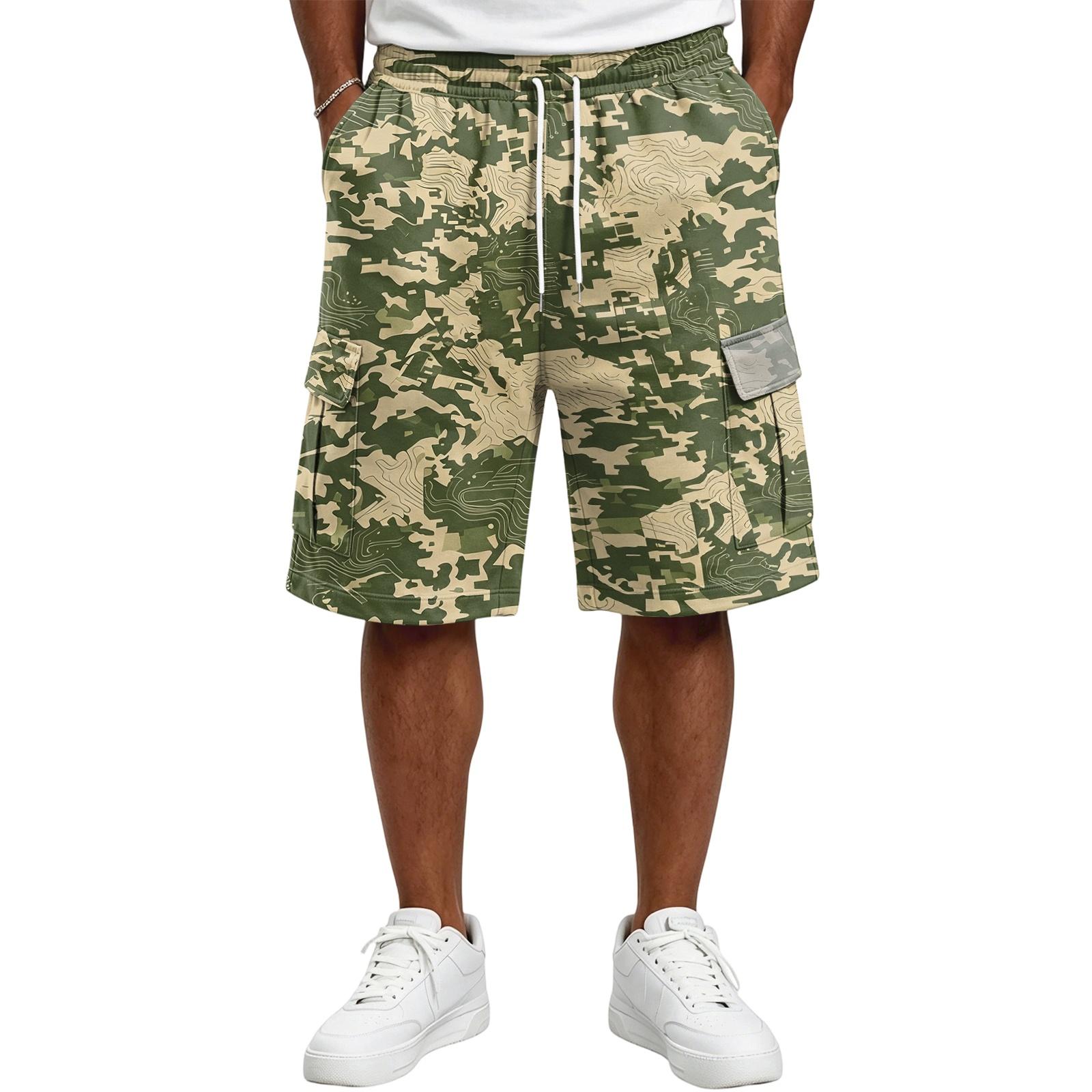 Men Camouflage Drawstring Shorts Casual Summer Beach Short Pants L