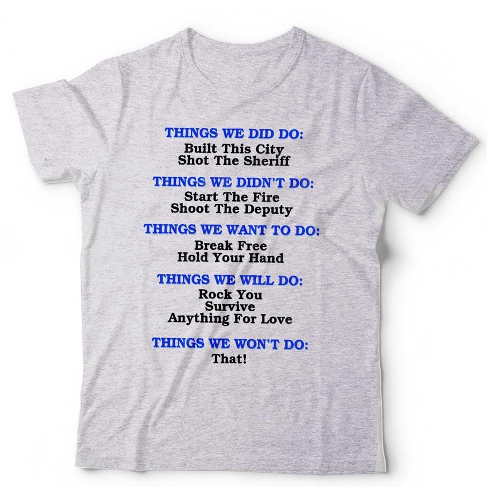 Grappig Muziektekst T-shirt Unisex Rock Pop Songtitels Muziekliefhebber Cadeau Grafisch