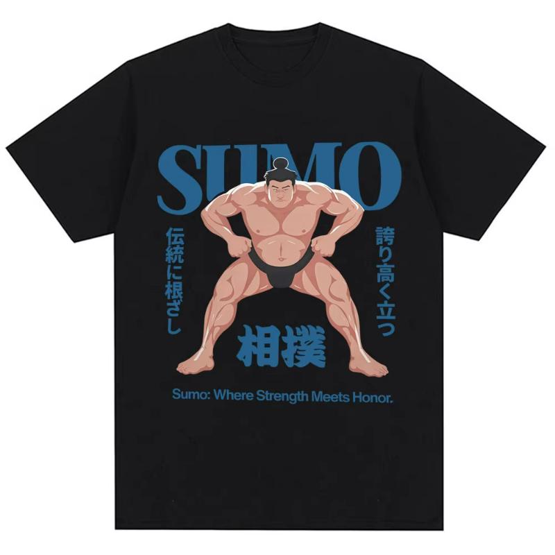 Japanese Style Sumo Wrestling Graphic T Shirt Men Women 90s Vintage T-shirts Oversized Cotton Casual Streetwear