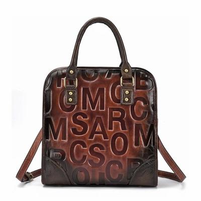 Vintage Genuine Leather Totes Women Letter Zipper Crossbody&Shoulder Bags Versatile Messenger Bag