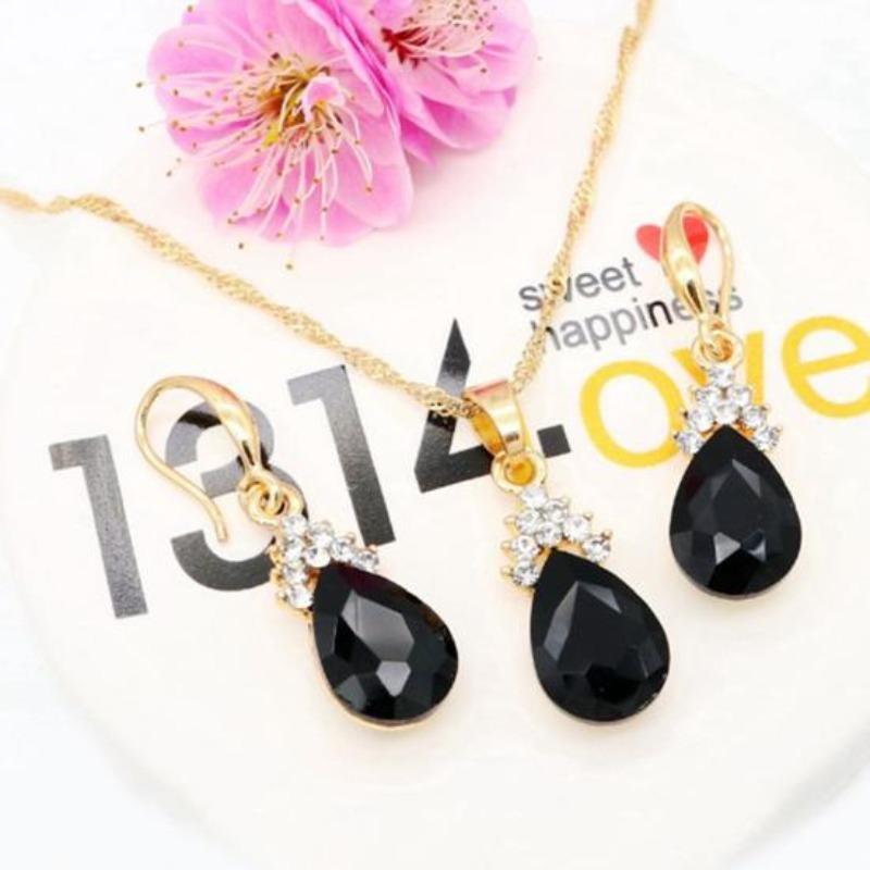Vintage lágrima Rhinestone mujeres joyería conjunto collar gancho pendientes colgantes
